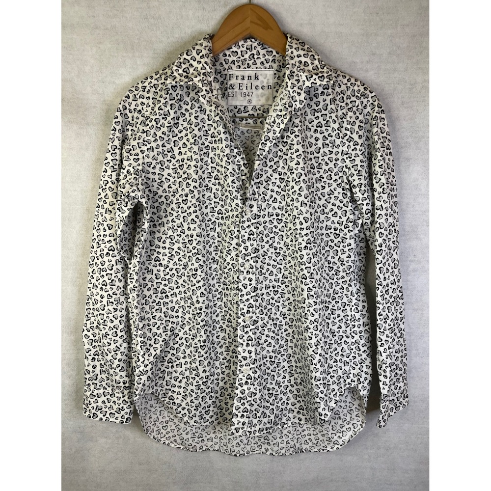 Frank & Eileen Frank Cheetah Heart Button Down Long Sleeve White w Print Sz S